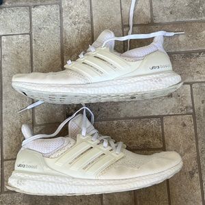All White Adidas Ultra Boosts